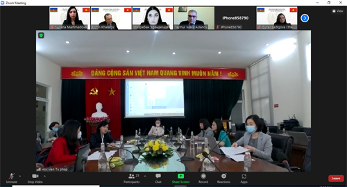 Ədliyyə Akademiyası ilə Vyetnam Ədliyyə Akademiyası Arasında “Məhkəmə Üzvlərinin Təlimində İnformasiya Texnologiyalarının Tətbiqinin Genişləndirilməsi ilə Bağlı Bilik və Təcrübə Mübadiləsi” Mövzusunda Videokonfrans Formatında Görüş Keçirilib.